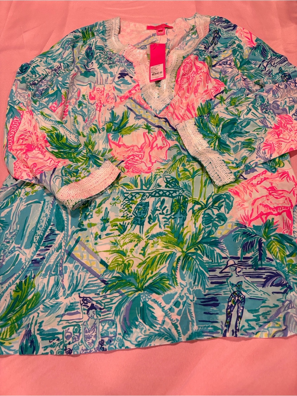 Lilly Pulitzer NWT Bohemian Queen Renato Sequin Tunic Size L HTF Resort Top